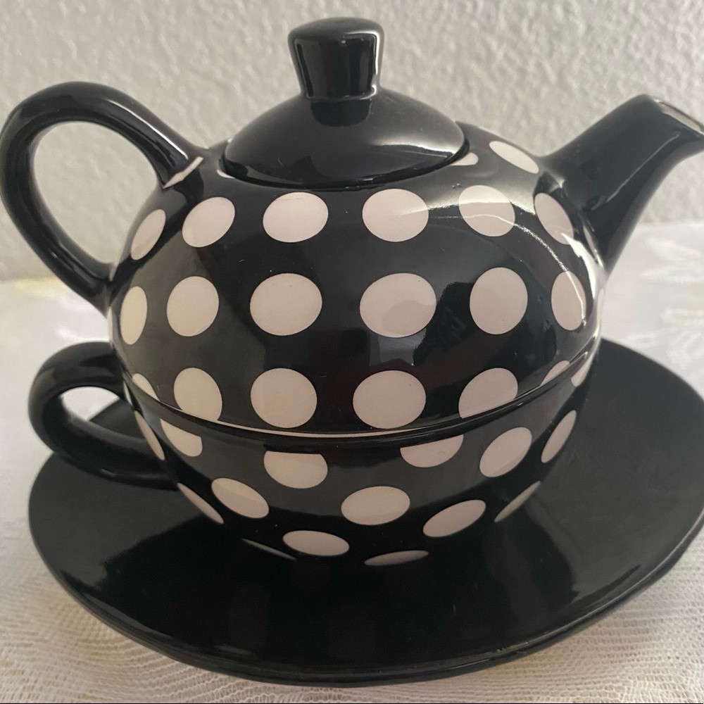 Pier 1 Imports Black and White Teapot Tray and Cup.